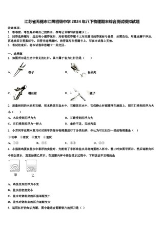 江苏省无锡市江阴初级中学2024年八下物理期末综合测试模拟试题含解析.doc