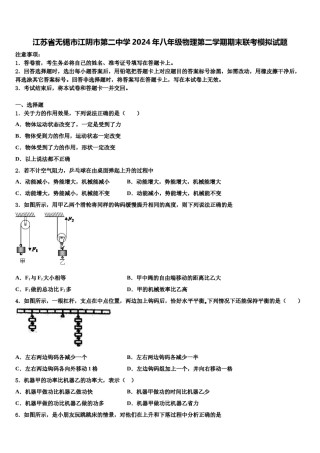 江苏省无锡市江阴市第二中学2024年八年级物理第二学期期末联考模拟试题含解析.doc