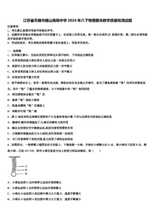 江苏省无锡市锡山高级中学2024年八下物理期末教学质量检测试题含解析.doc