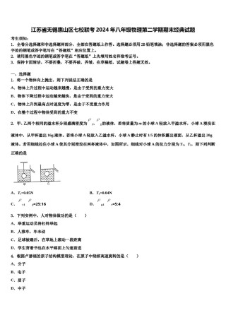 江苏省无锡惠山区七校联考2024年八年级物理第二学期期末经典试题含解析.doc