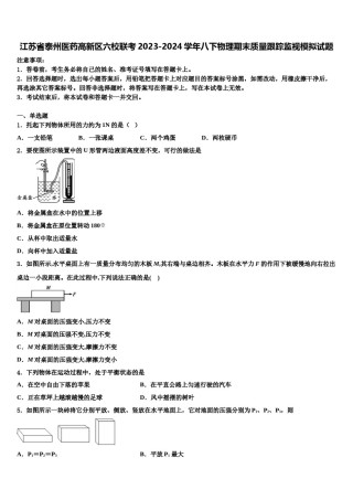 江苏省泰州医药高新区六校联考2023-2024学年八下物理期末质量跟踪监视模拟试题含解析.doc