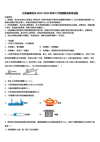 江苏省泰州市2023-2024学年八下物理期末统考试题含解析.doc