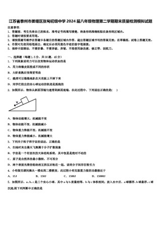 江苏省泰州市姜堰区张甸初级中学2024届八年级物理第二学期期末质量检测模拟试题含解析.doc
