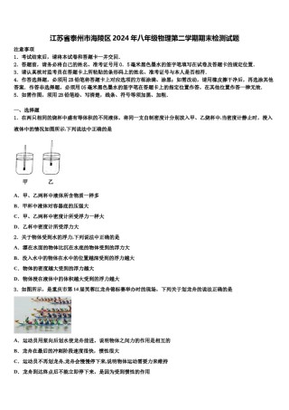 江苏省泰州市海陵区2024年八年级物理第二学期期末检测试题含解析.doc