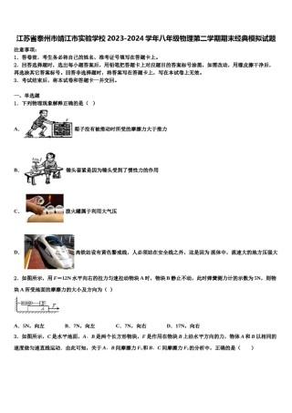 江苏省泰州市靖江市实验学校2023-2024学年八年级物理第二学期期末经典模拟试题含解析.doc
