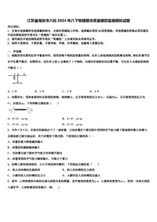 江苏省海安市八校2024年八下物理期末质量跟踪监视模拟试题含解析.doc