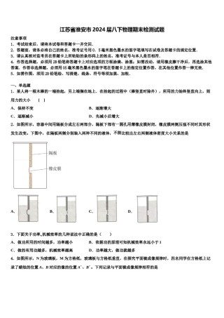 江苏省淮安市2024届八下物理期末检测试题含解析.doc