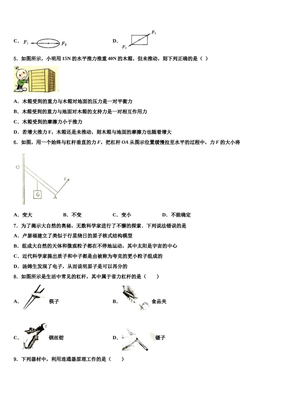 江苏省淮安市三树镇蒋集九一贯制学校2023-2024学年八年级物理第二学期期末综合测试试题含解析.doc_第2页