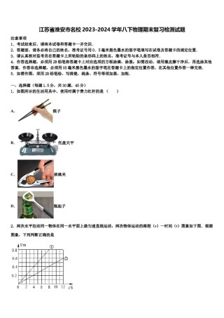 江苏省淮安市名校2023-2024学年八下物理期末复习检测试题含解析.doc