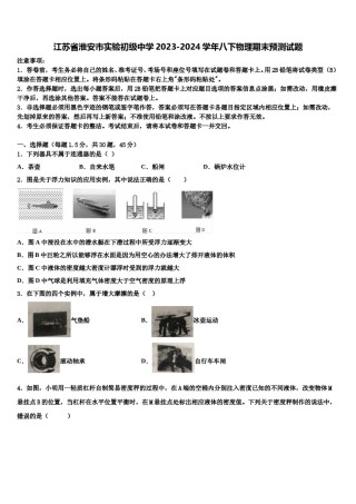 江苏省淮安市实验初级中学2023-2024学年八下物理期末预测试题含解析.doc