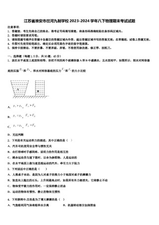 江苏省淮安市岔河九制学校2023-2024学年八下物理期末考试试题含解析.doc
