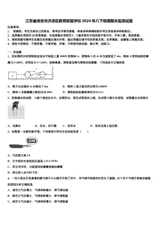 江苏省淮安市洪泽区教育联盟学校2024年八下物理期末监测试题含解析.doc