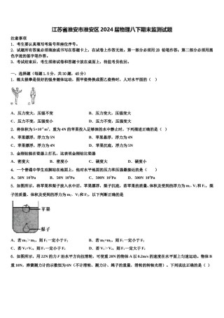 江苏省淮安市淮安区2024届物理八下期末监测试题含解析.doc