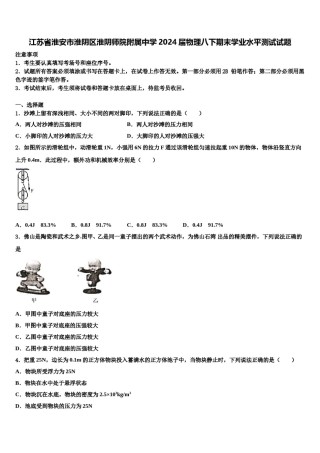 江苏省淮安市淮阴区淮阴师院附属中学2024届物理八下期末学业水平测试试题含解析.doc