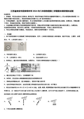 江苏省淮安市田家炳中学2024年八年级物理第二学期期末调研模拟试题含解析.doc