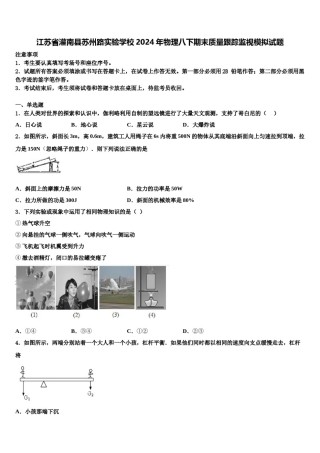 江苏省灌南县苏州路实验学校2024年物理八下期末质量跟踪监视模拟试题含解析.doc