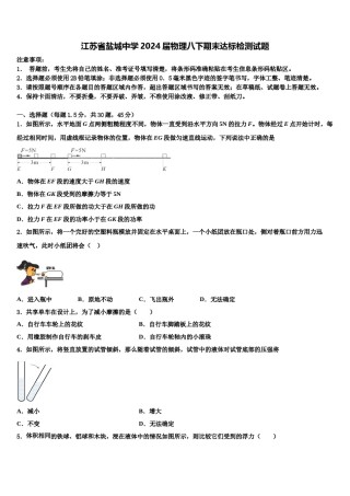 江苏省盐城中学2024届物理八下期末达标检测试题含解析.doc