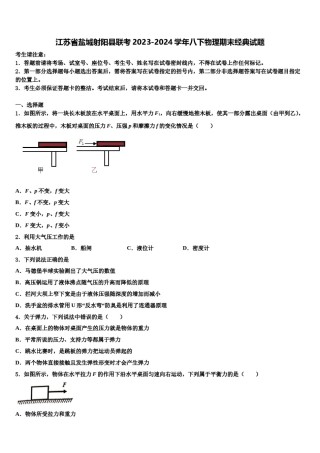 江苏省盐城射阳县联考2023-2024学年八下物理期末经典试题含解析.doc
