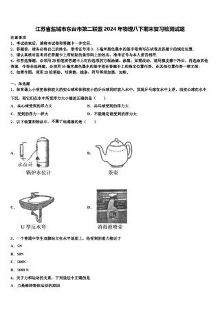 江苏省盐城市东台市第二联盟2024年物理八下期末复习检测试题含解析.doc
