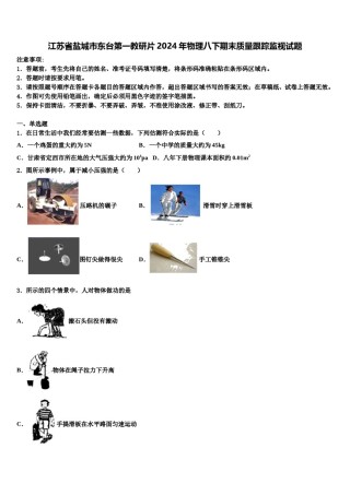 江苏省盐城市东台第一教研片2024年物理八下期末质量跟踪监视试题含解析.doc