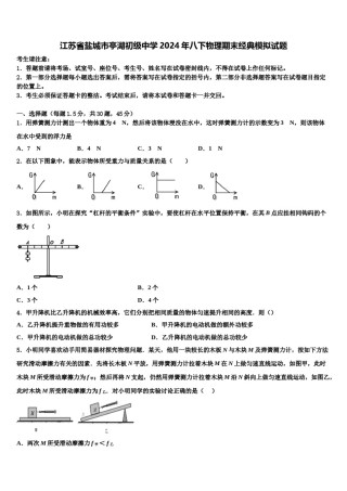 江苏省盐城市亭湖初级中学2024年八下物理期末经典模拟试题含解析.doc