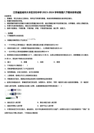 江苏省盐城市大丰区沈灶中学2023-2024学年物理八下期末统考试题含解析.doc