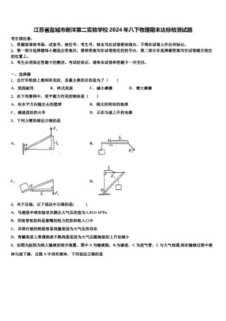 江苏省盐城市新洋第二实验学校2024年八下物理期末达标检测试题含解析.doc