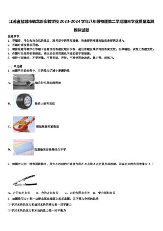 江苏省盐城市毓龙路实验学校2023-2024学年八年级物理第二学期期末学业质量监测模拟试题含解析.doc