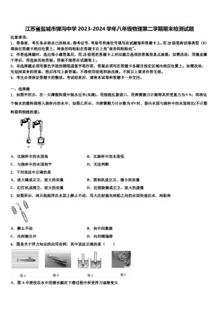 江苏省盐城市獐沟中学2023-2024学年八年级物理第二学期期末检测试题含解析.doc