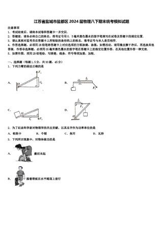 江苏省盐城市盐都区2024届物理八下期末统考模拟试题含解析.doc
