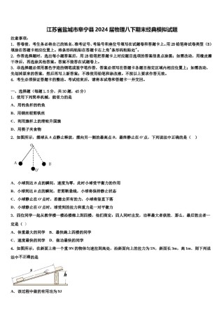 江苏省盐城市阜宁县2024届物理八下期末经典模拟试题含解析.doc