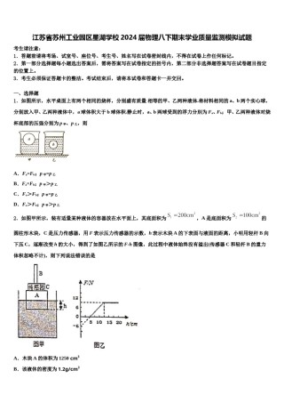 江苏省苏州工业园区星湖学校2024届物理八下期末学业质量监测模拟试题含解析.doc