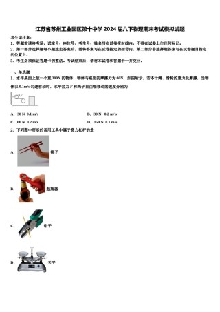 江苏省苏州工业园区第十中学2024届八下物理期末考试模拟试题含解析.doc