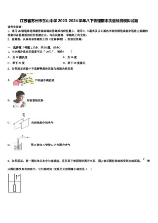 江苏省苏州市东山中学2023-2024学年八下物理期末质量检测模拟试题含解析.doc