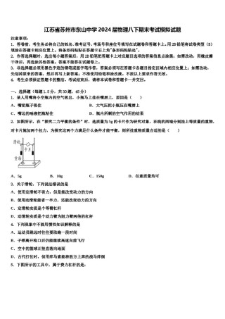 江苏省苏州市东山中学2024届物理八下期末考试模拟试题含解析.doc