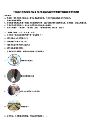江苏省苏州市名校2023-2024学年八年级物理第二学期期末考试试题含解析.doc