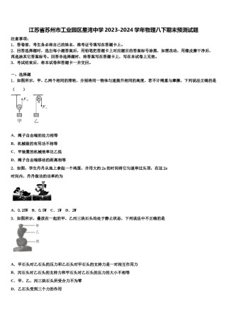 江苏省苏州市工业园区星湾中学2023-2024学年物理八下期末预测试题含解析.doc
