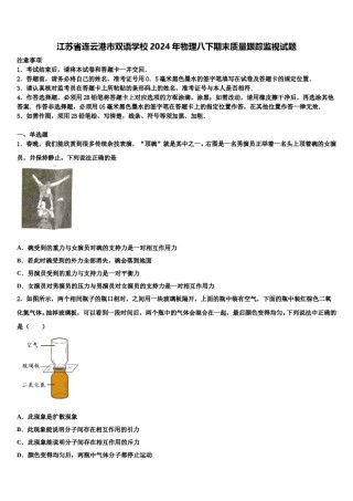 江苏省连云港市双语学校2024年物理八下期末质量跟踪监视试题含解析.doc