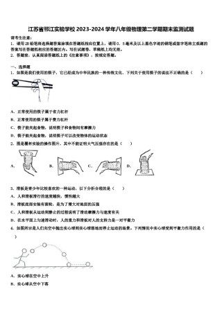 江苏省邗江实验学校2023-2024学年八年级物理第二学期期末监测试题含解析.doc