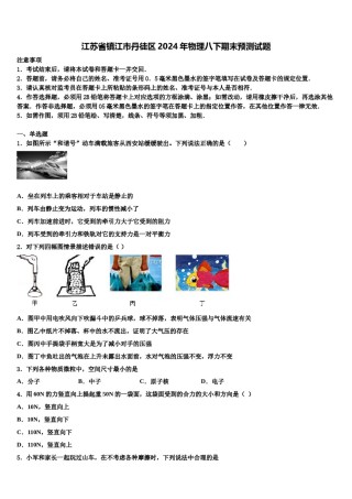 江苏省镇江市丹徒区2024年物理八下期末预测试题含解析.doc