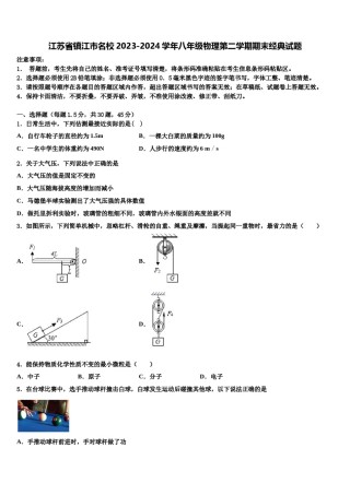 江苏省镇江市名校2023-2024学年八年级物理第二学期期末经典试题含解析.doc