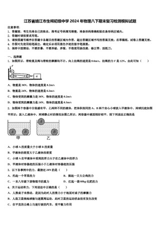 江苏省靖江市生祠初级中学2024年物理八下期末复习检测模拟试题含解析.doc