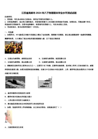 江苏省高邮市2024年八下物理期末学业水平测试试题含解析.doc