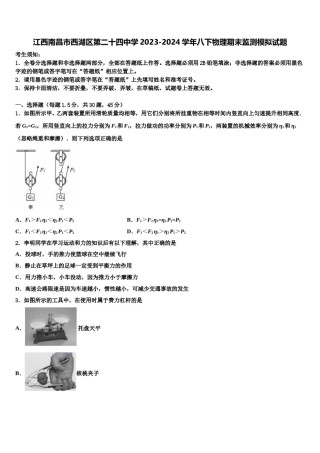 江西南昌市西湖区第二十四中学2023-2024学年八下物理期末监测模拟试题含解析.doc