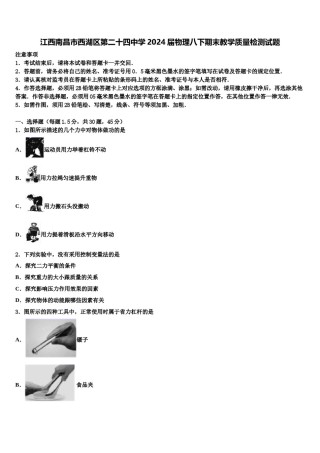 江西南昌市西湖区第二十四中学2024届物理八下期末教学质量检测试题含解析.doc