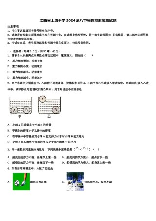 江西省上饶中学2024届八下物理期末预测试题含解析.doc