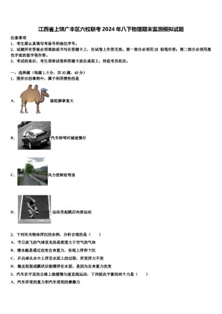 江西省上饶广丰区六校联考2024年八下物理期末监测模拟试题含解析.doc