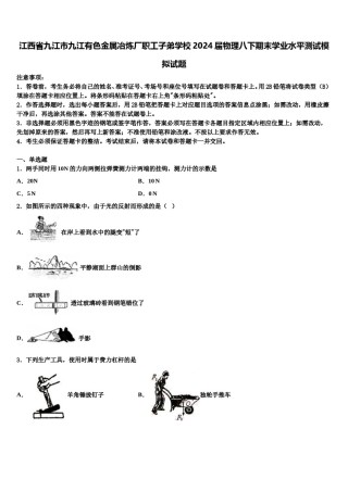 江西省九江市九江有色金属冶炼厂职工子弟学校2024届物理八下期末学业水平测试模拟试题含解析.doc