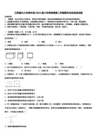 江西省九江市修水县2024届八年级物理第二学期期末综合测试试题含解析.doc