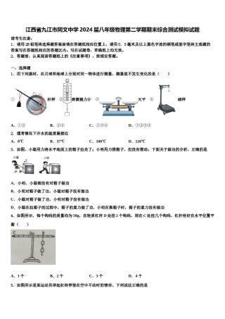 江西省九江市同文中学2024届八年级物理第二学期期末综合测试模拟试题含解析.doc